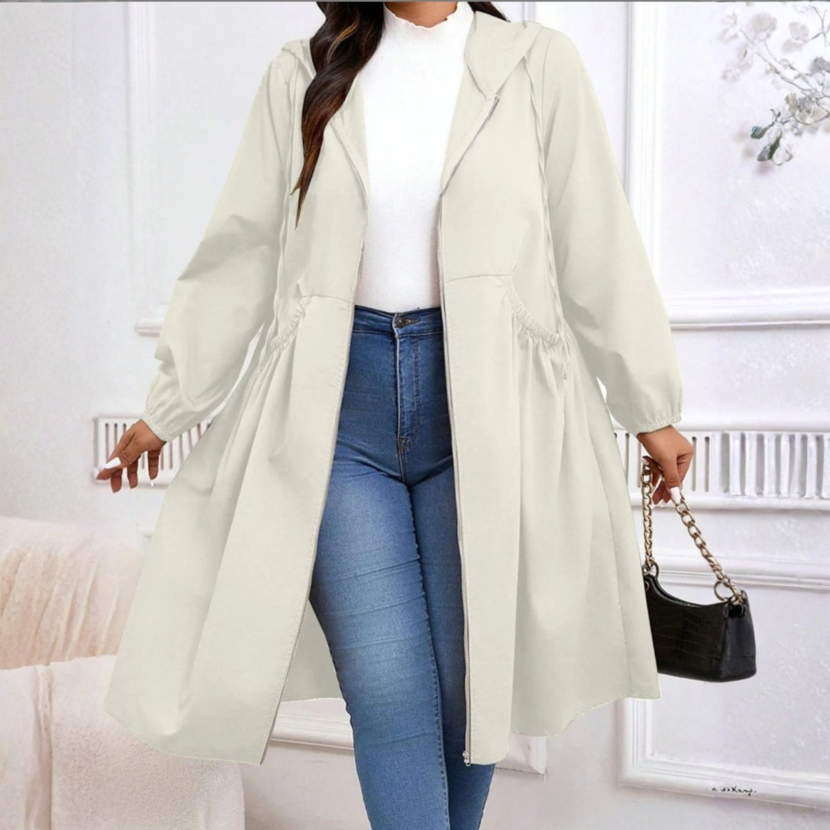 AVRIL™ - Casual Plus Size Drawstring Zip-Up Long Sleeve Hooded Coat