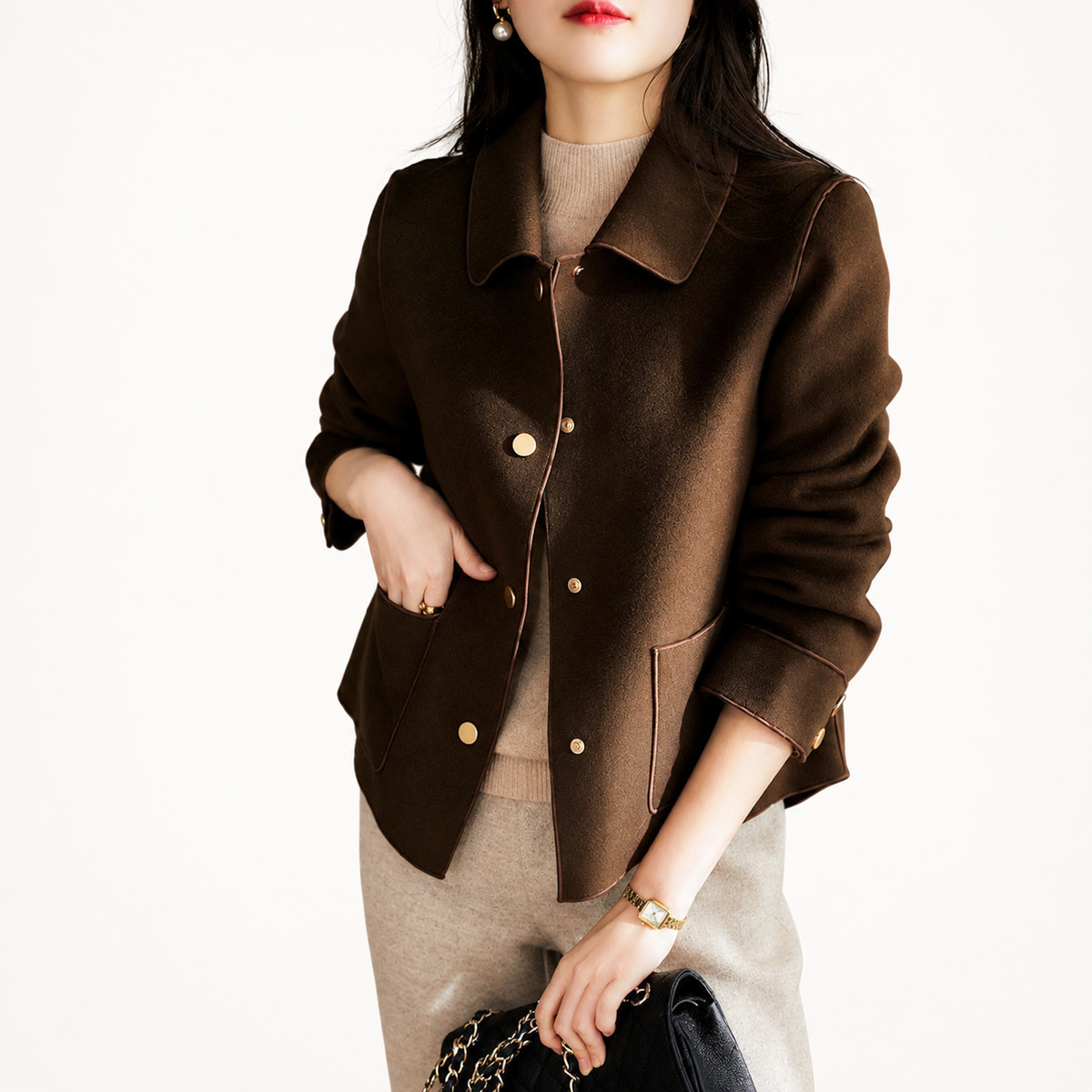 ADELAIDE™ - Cozy Button Front Long Sleeve Collared Coat