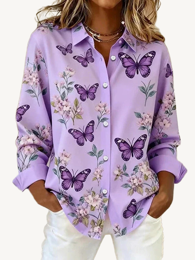 Nessie | Whimsical Butterfly Print Button Blouse