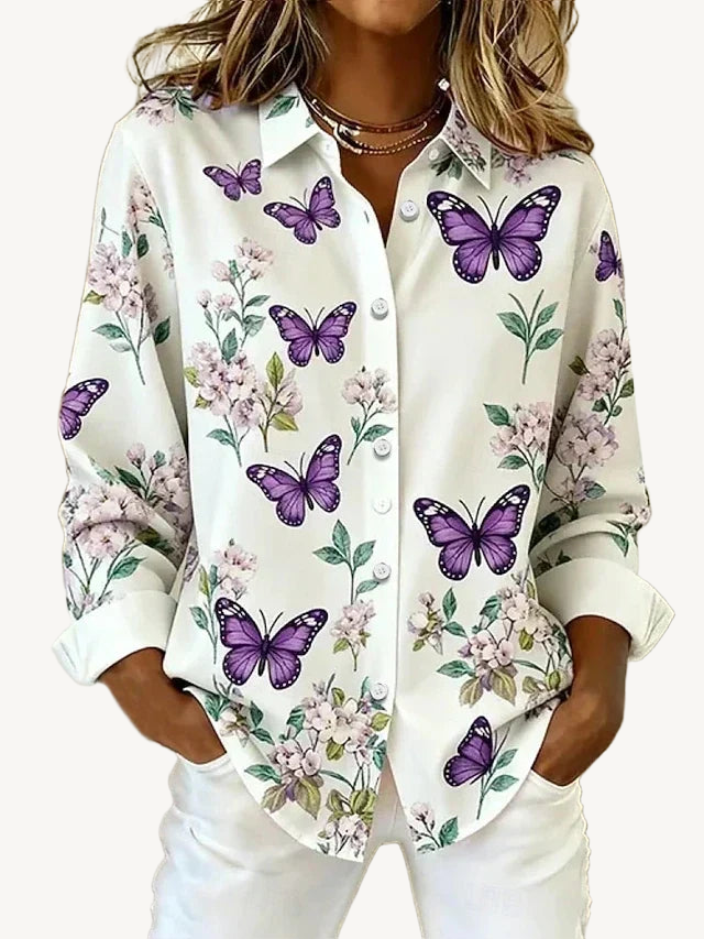 Nessie | Whimsical Butterfly Print Button Blouse