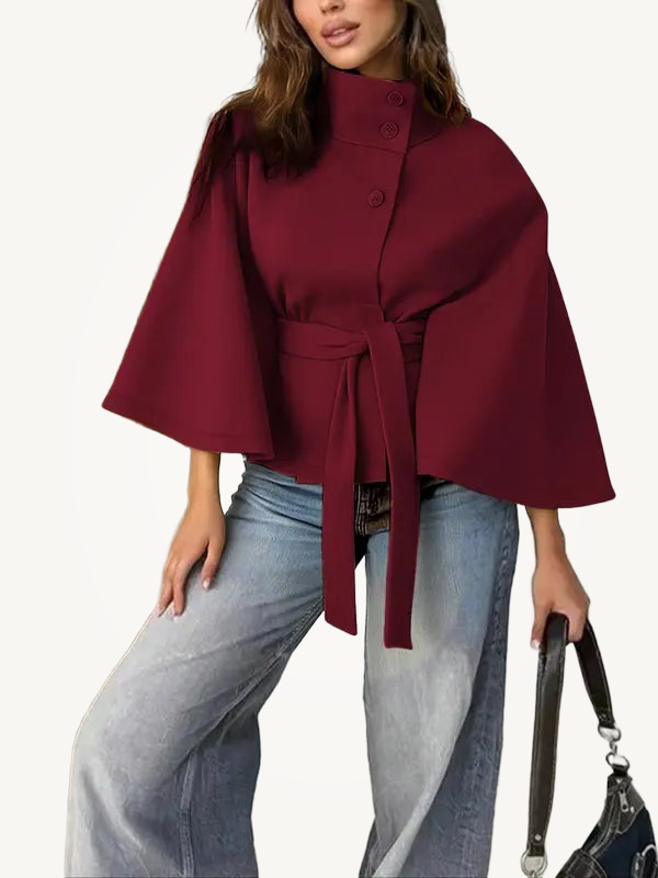 THELMA™ - Women’s Front Buckle Belted Wool Cape Coat for Fall & Winter