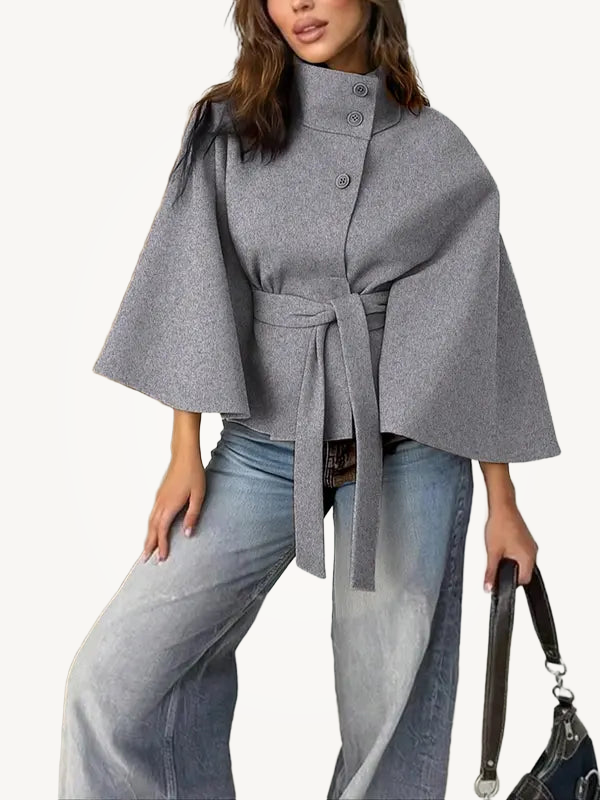 THELMA™ - Women’s Front Buckle Belted Wool Cape Coat for Fall & Winter