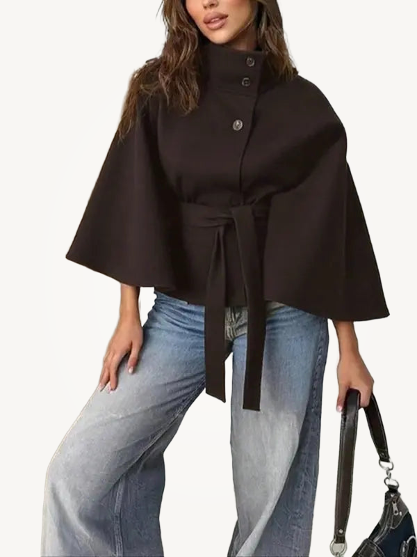THELMA™ - Women’s Front Buckle Belted Wool Cape Coat for Fall & Winter