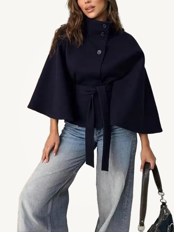 THELMA™ - Women’s Front Buckle Belted Wool Cape Coat for Fall & Winter