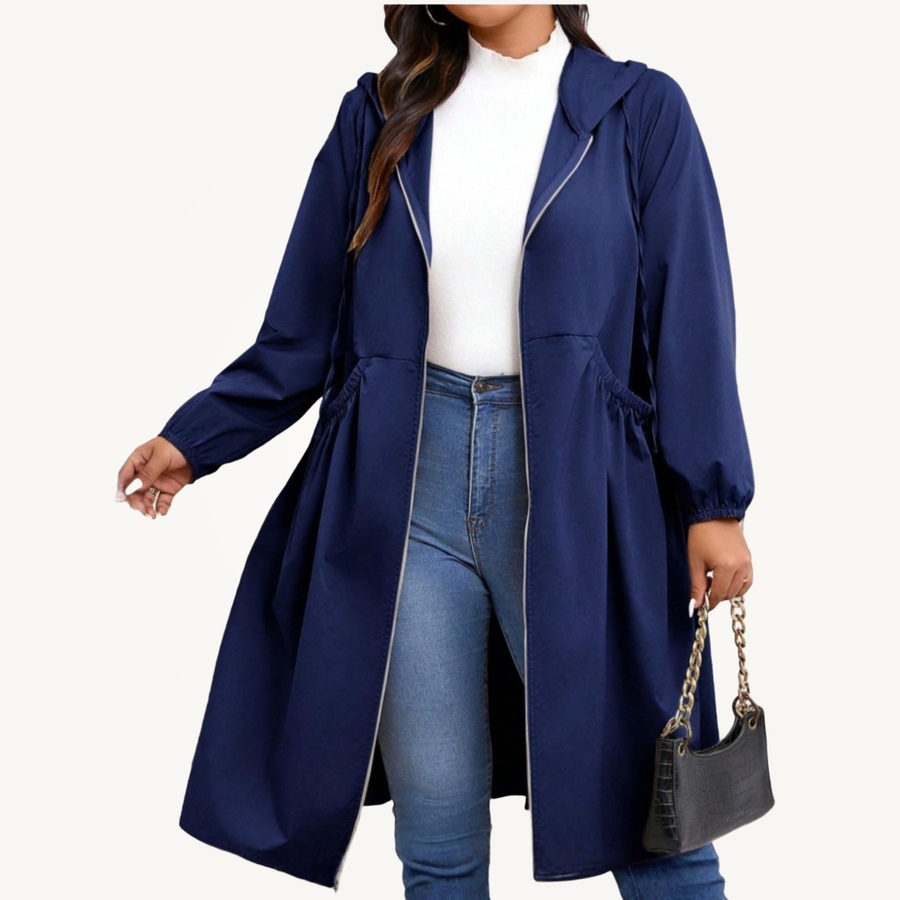 AVRIL™ - Casual Plus Size Drawstring Zip-Up Long Sleeve Hooded Coat