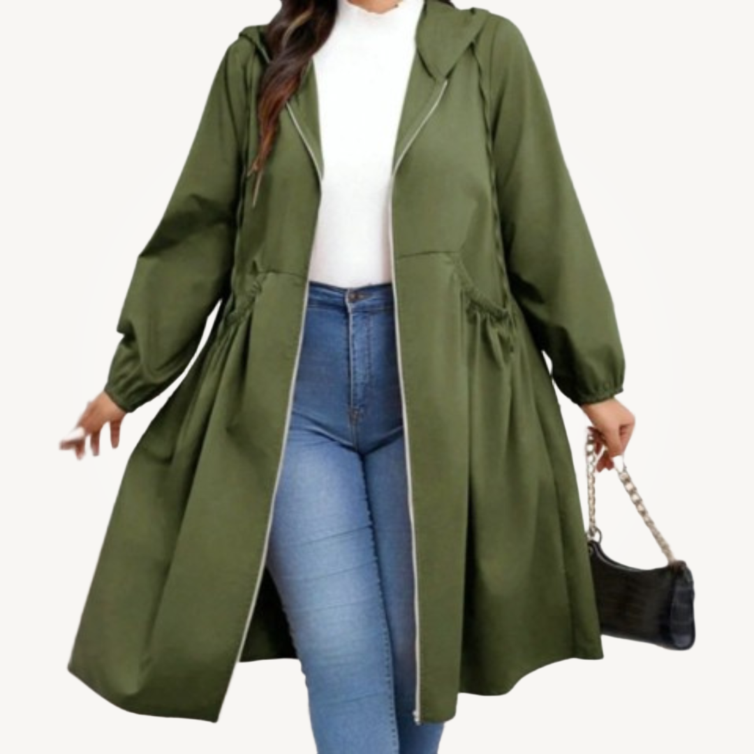AVRIL™ - Casual Plus Size Drawstring Zip-Up Long Sleeve Hooded Coat
