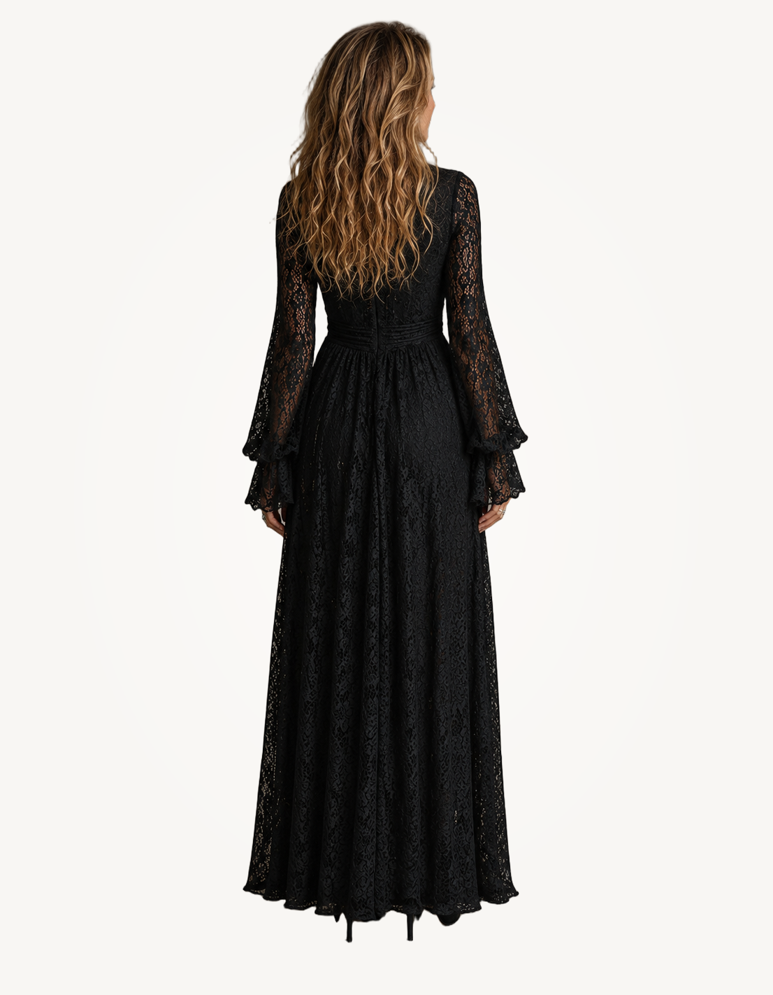 Morgana | Black Plunge V-Neck Sleeve Maxi Dress