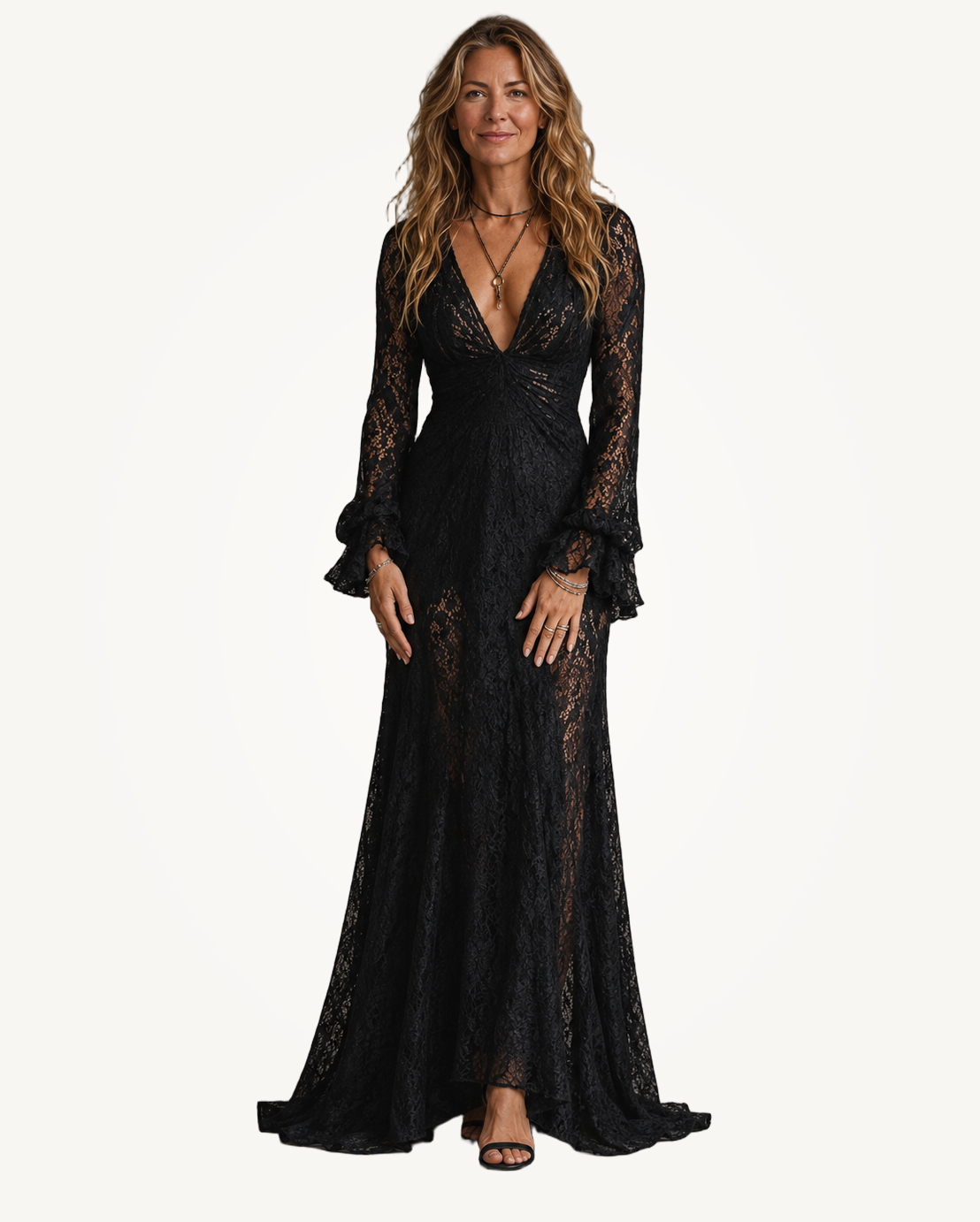 Morgana | Black Plunge V-Neck Sleeve Maxi Dress