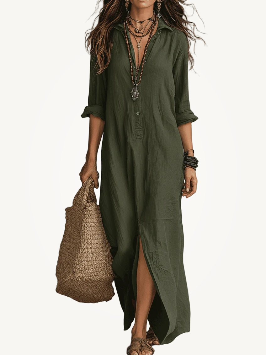 Mia | Long Black Maxi Dress with Buttons