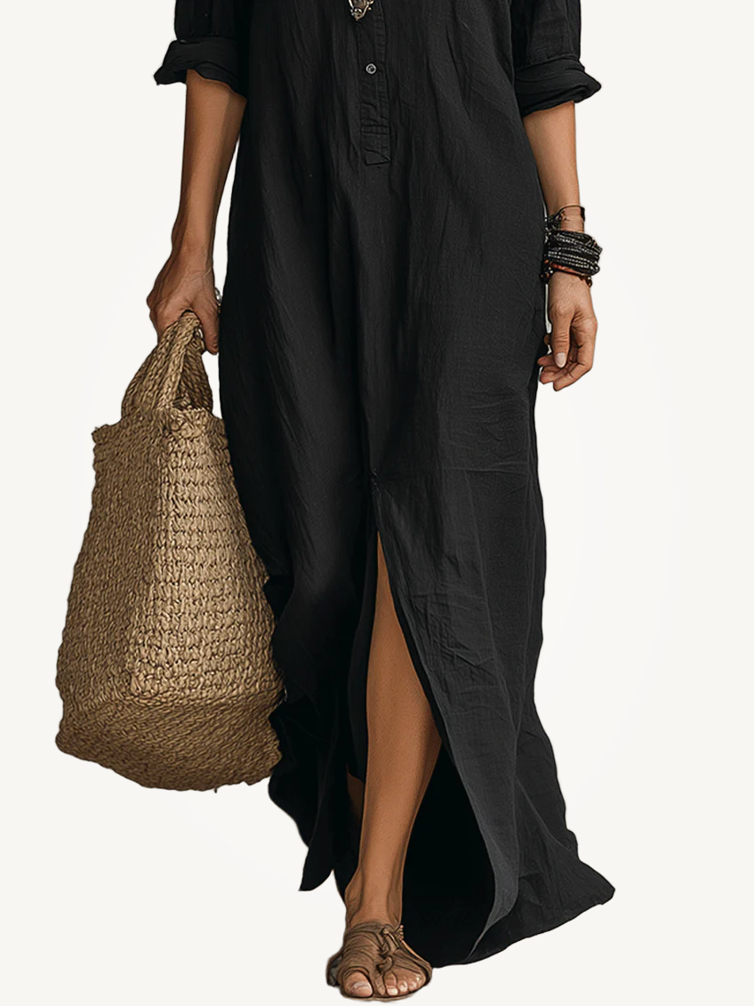 Mia | Long Black Maxi Dress with Buttons