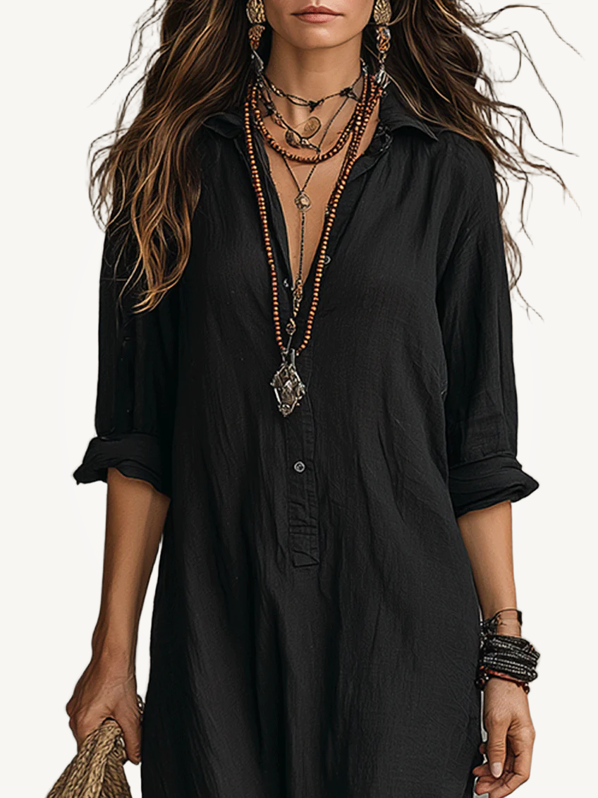 Mia | Long Black Maxi Dress with Buttons