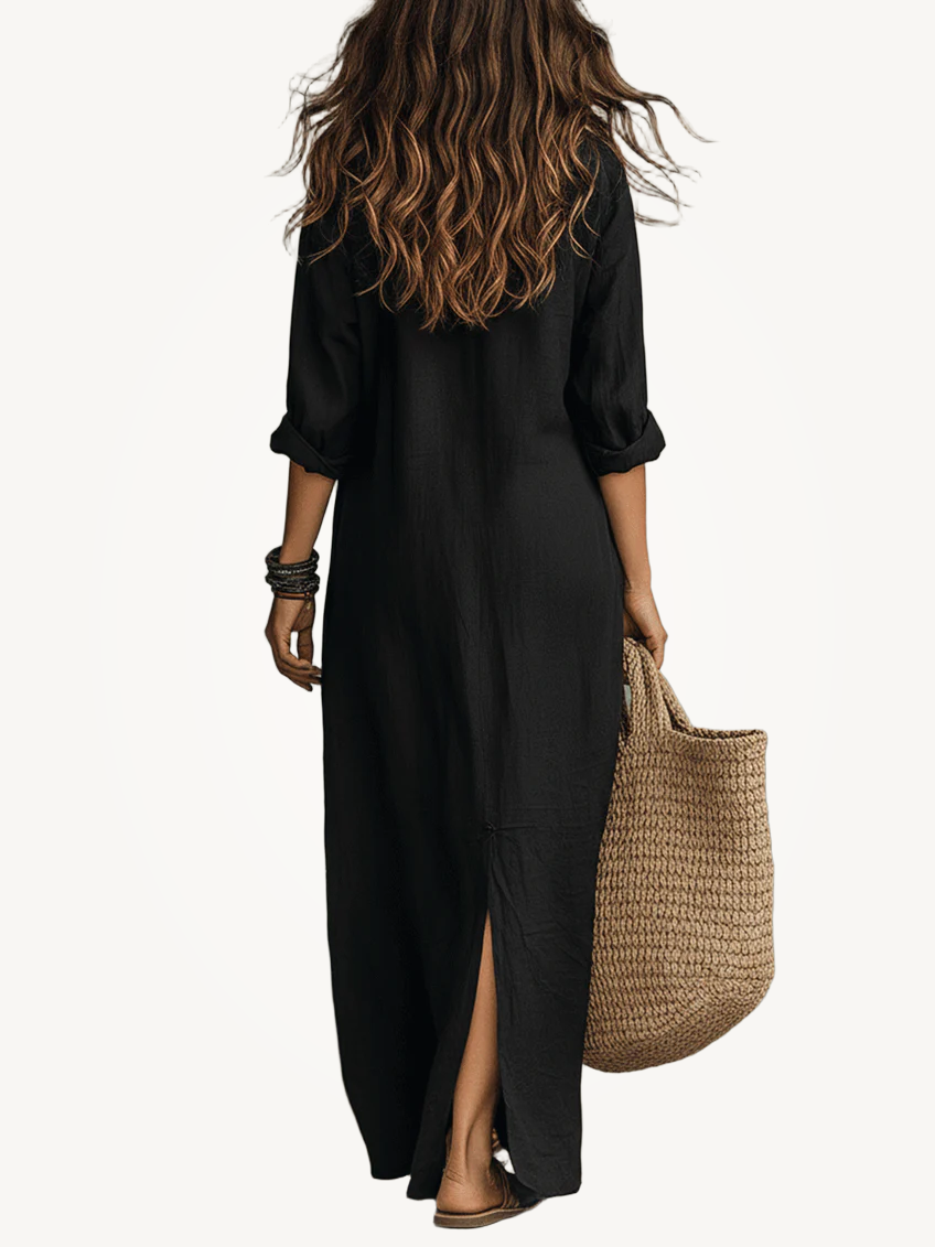 Mia | Long Black Maxi Dress with Buttons
