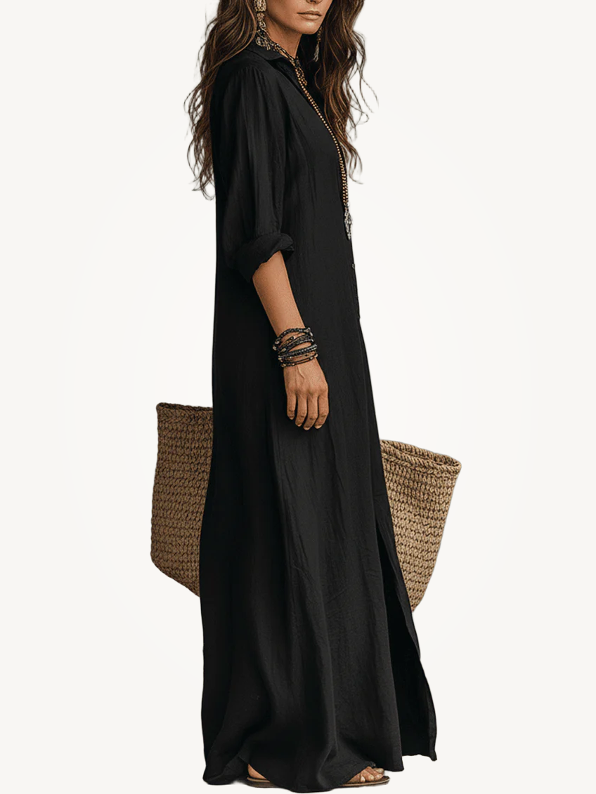 Mia | Long Black Maxi Dress with Buttons