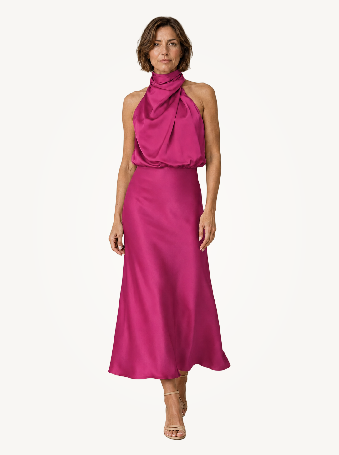 Sabine | Teal Satin Draped Halter-Neck Midi Dress