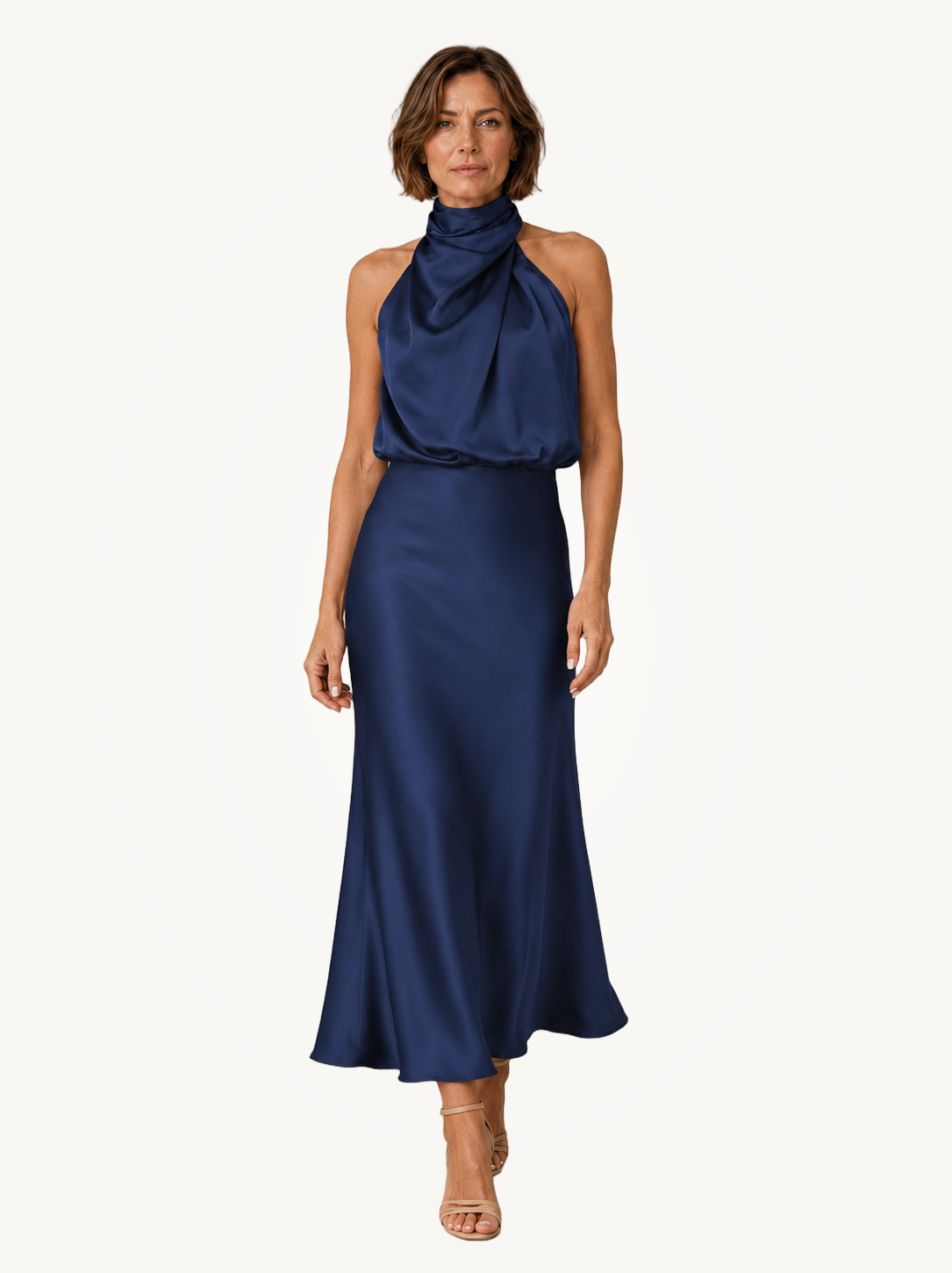 Sabine | Teal Satin Draped Halter-Neck Midi Dress