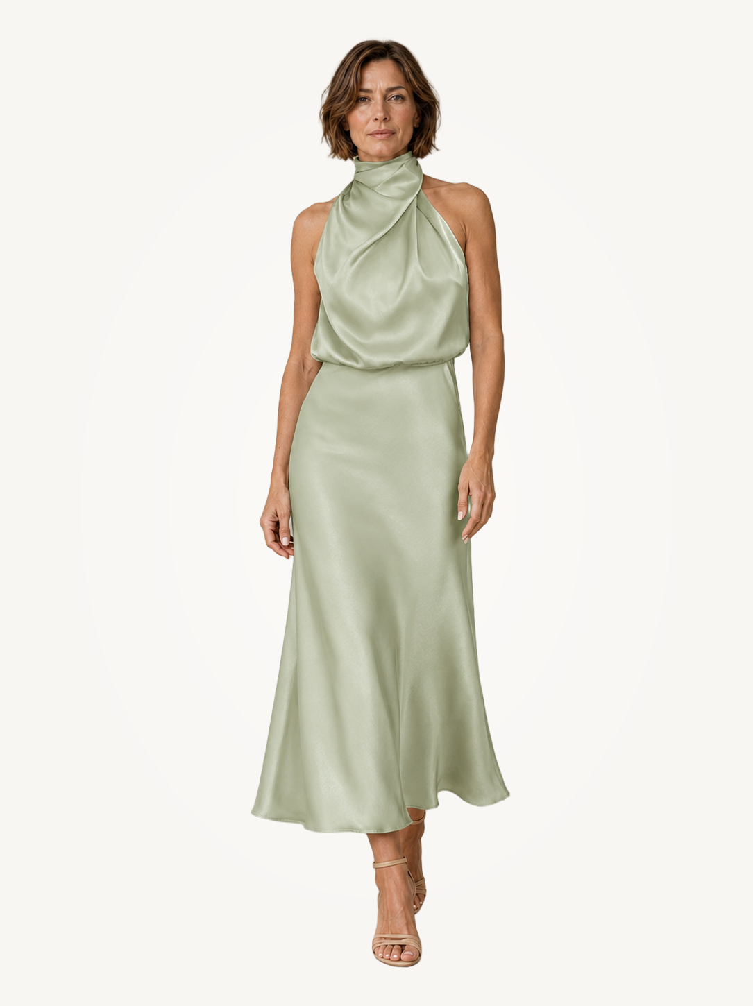 Sabine | Teal Satin Draped Halter-Neck Midi Dress