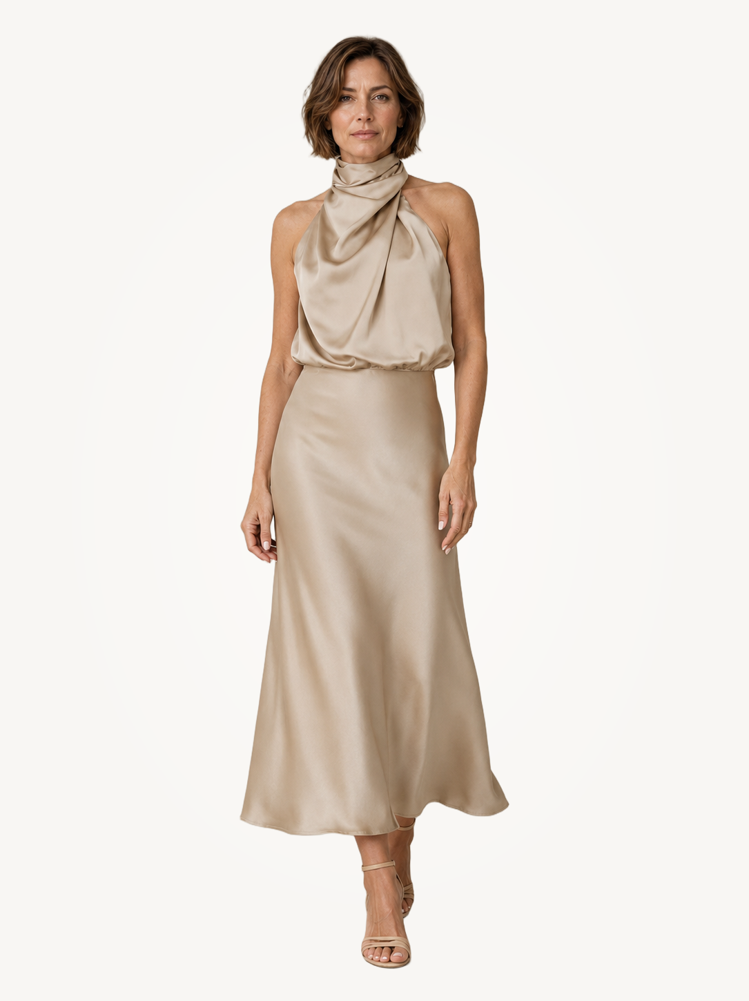 Sabine | Teal Satin Draped Halter-Neck Midi Dress