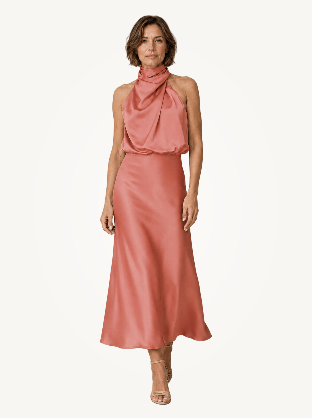 Sabine | Teal Satin Draped Halter-Neck Midi Dress