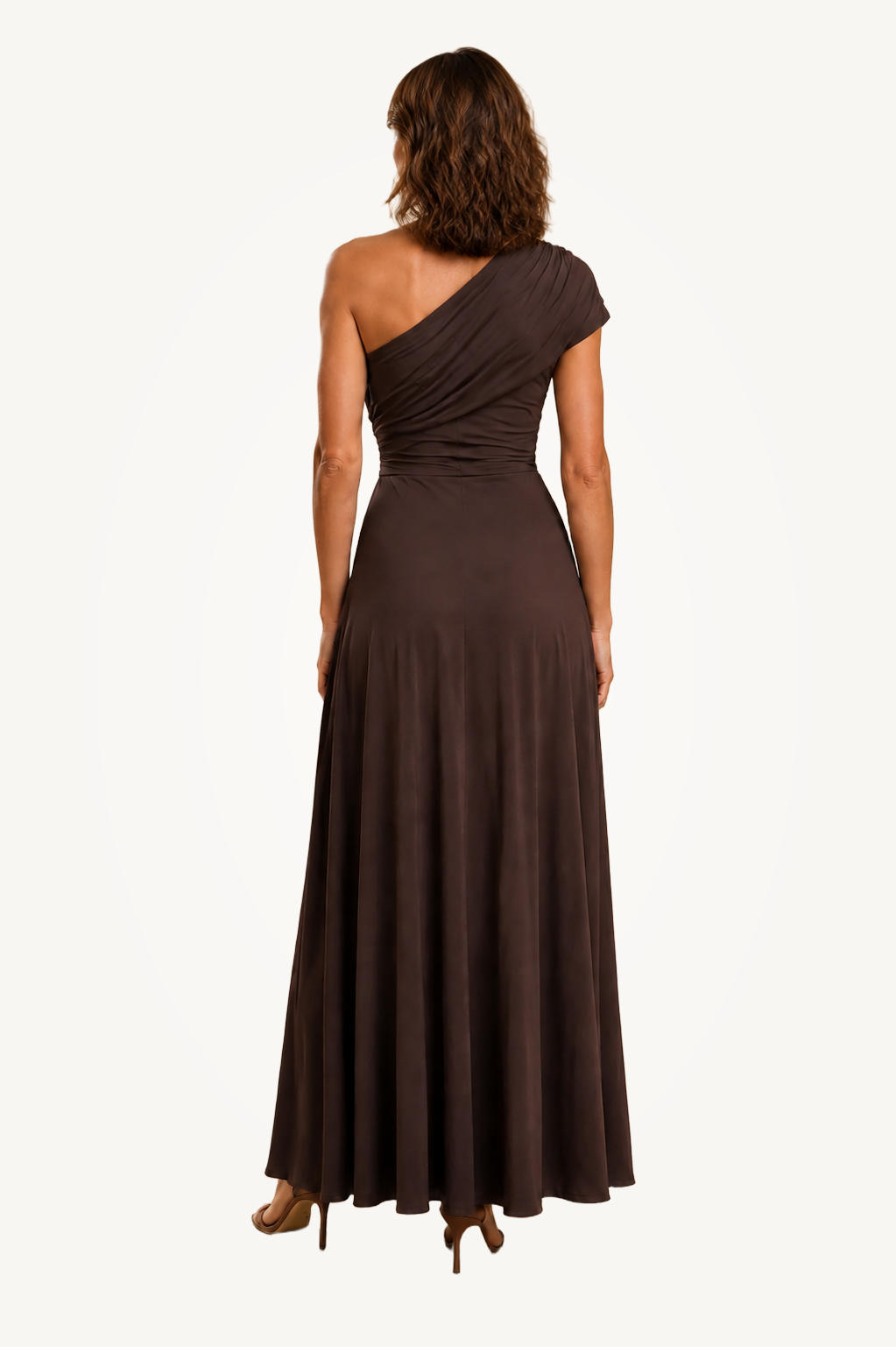 Rosetta | Chocolate One-Shoulder Draped Maxi Dress