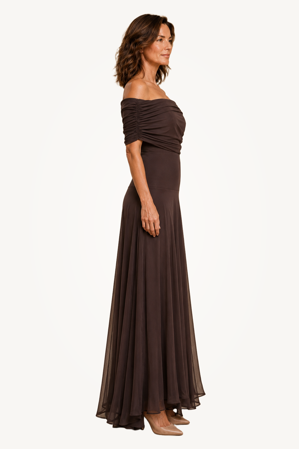 Rosetta | Chocolate One-Shoulder Draped Maxi Dress