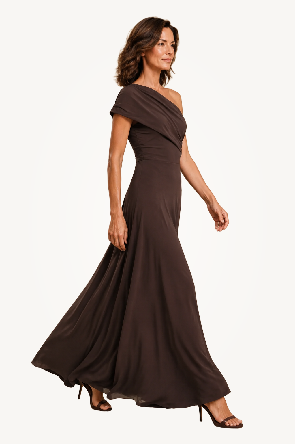 Rosetta | Chocolate One-Shoulder Draped Maxi Dress