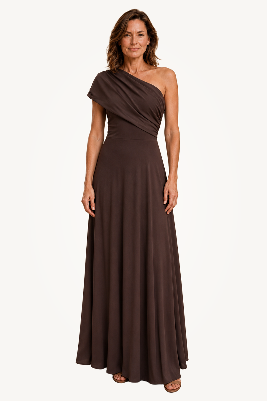 Rosetta | Chocolate One-Shoulder Draped Maxi Dress
