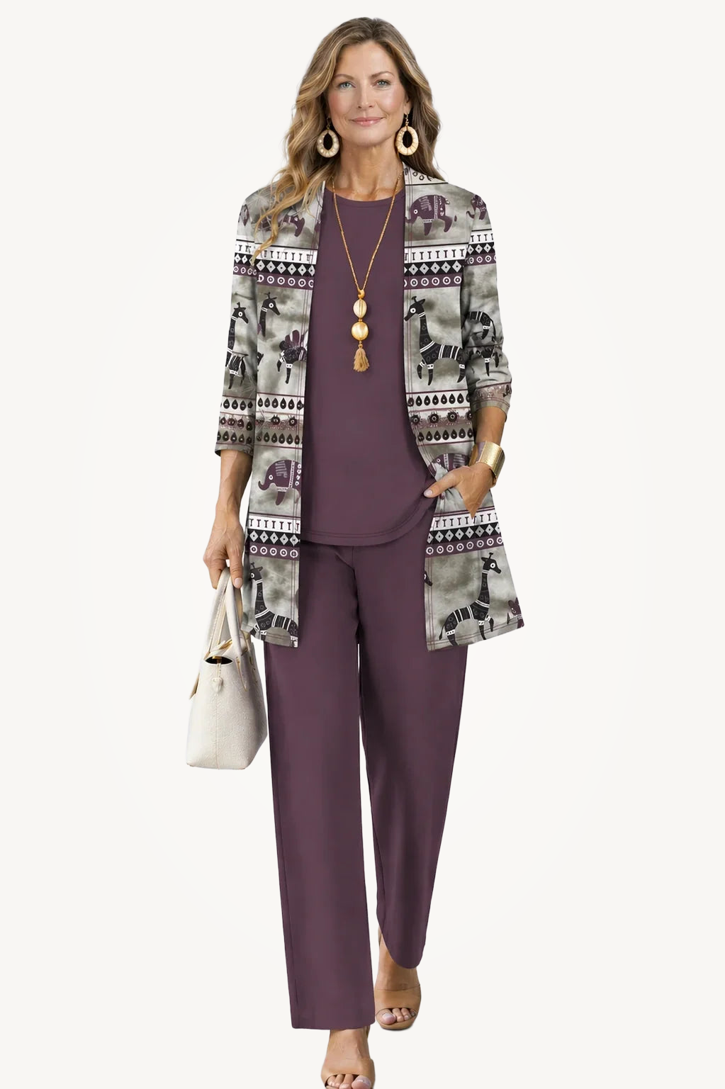 Octavia | Plum Safari-Print Three-Piece Set