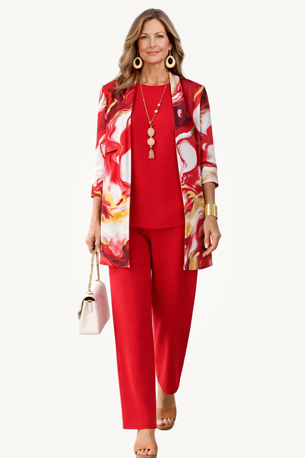 Theodora | Red Swirl-Print Three-Piece Outfit