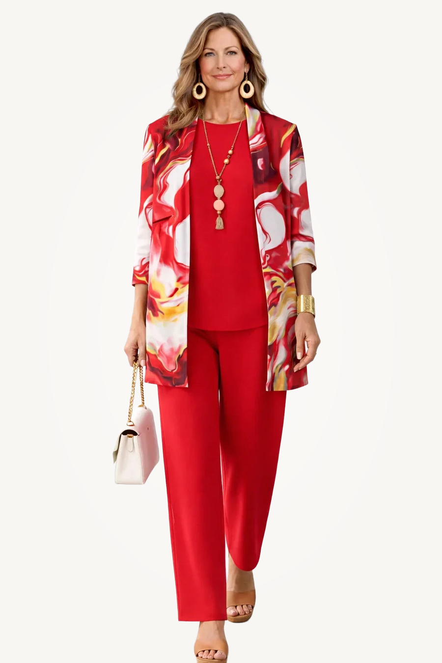 Theodora | Red Swirl-Print Three-Piece Outfit