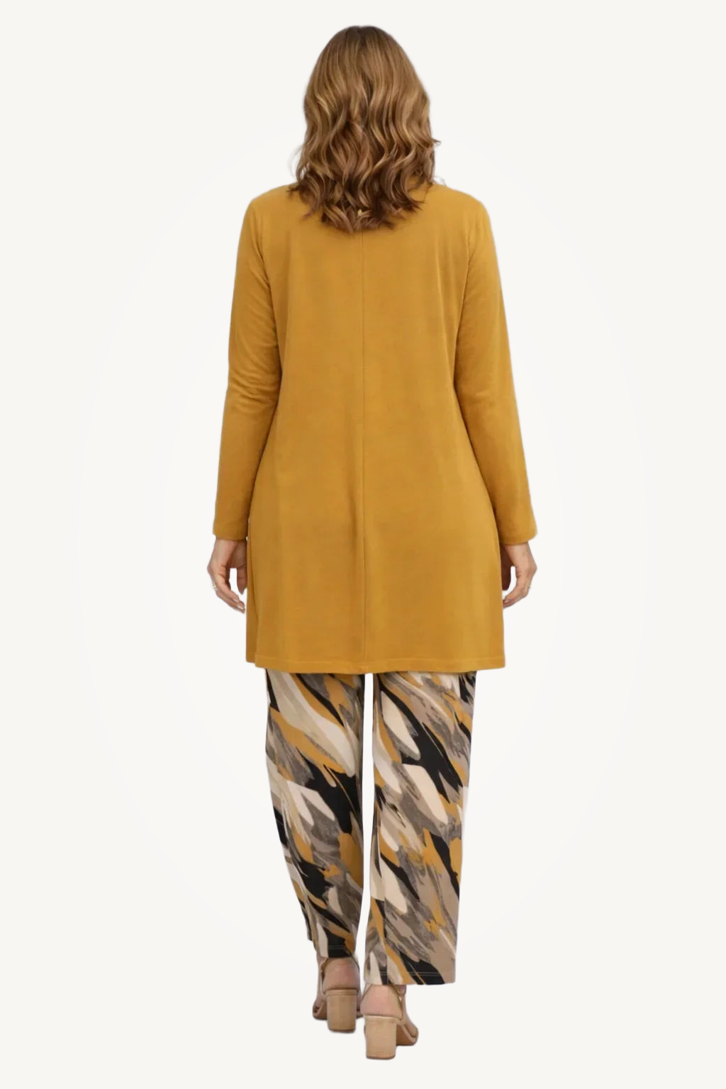 Honora | Mustard Three-Piece Set with Printed Trousers
