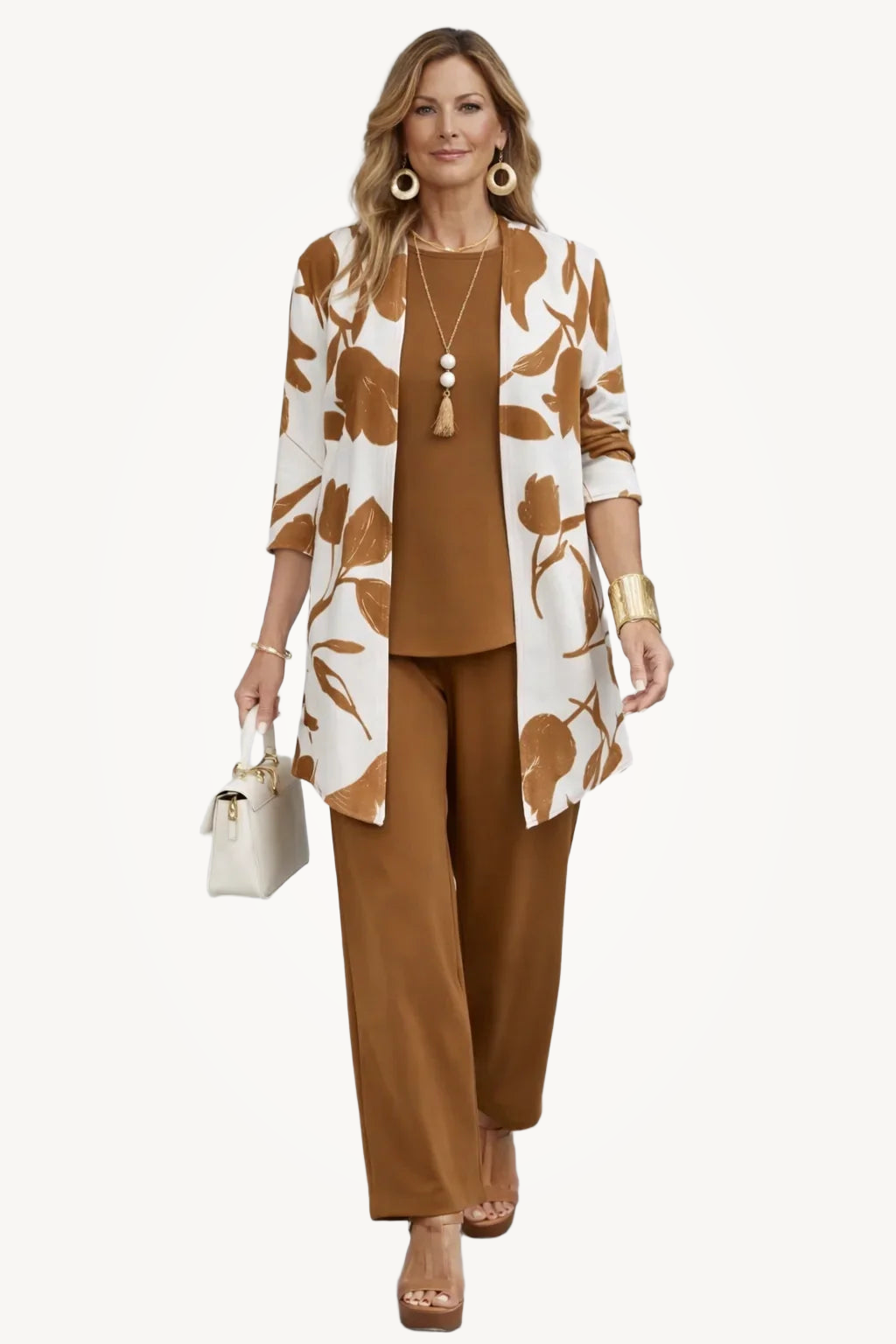 Henrietta | Caramel Leaf-Print Three-Piece Set