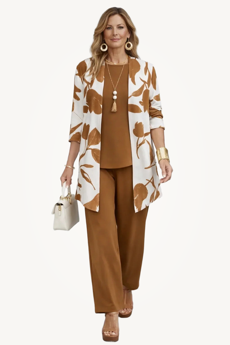 Henrietta | Caramel Leaf-Print Three-Piece Set