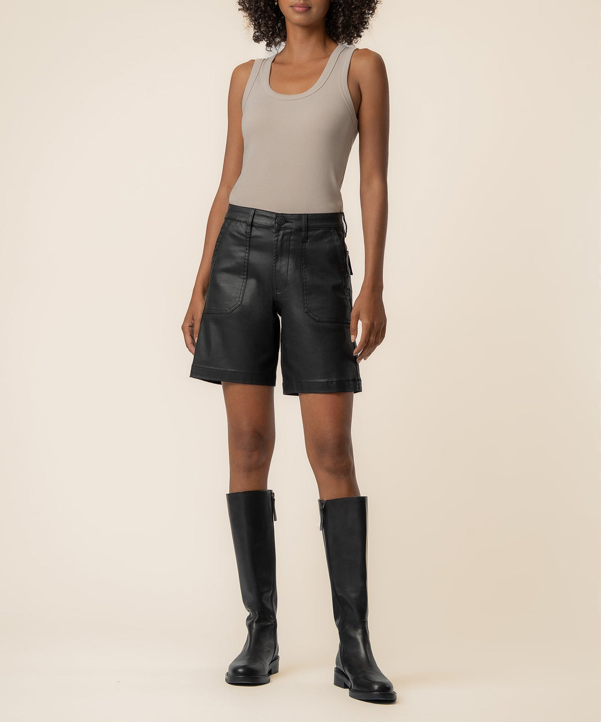 Hailey Coated High Rise Bermuda Short in Black