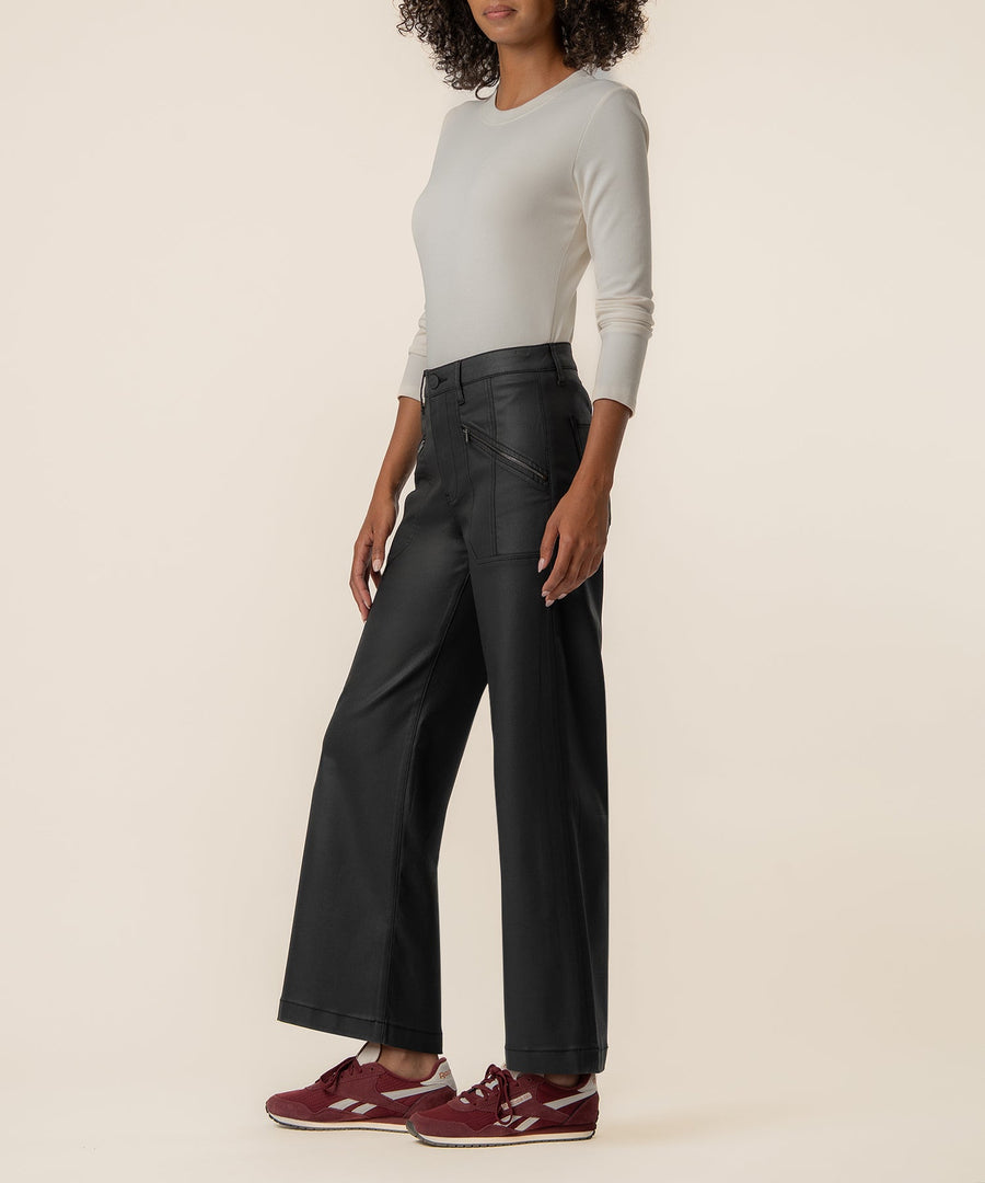 Meg Coated High Rise Wide Leg in Matte Black