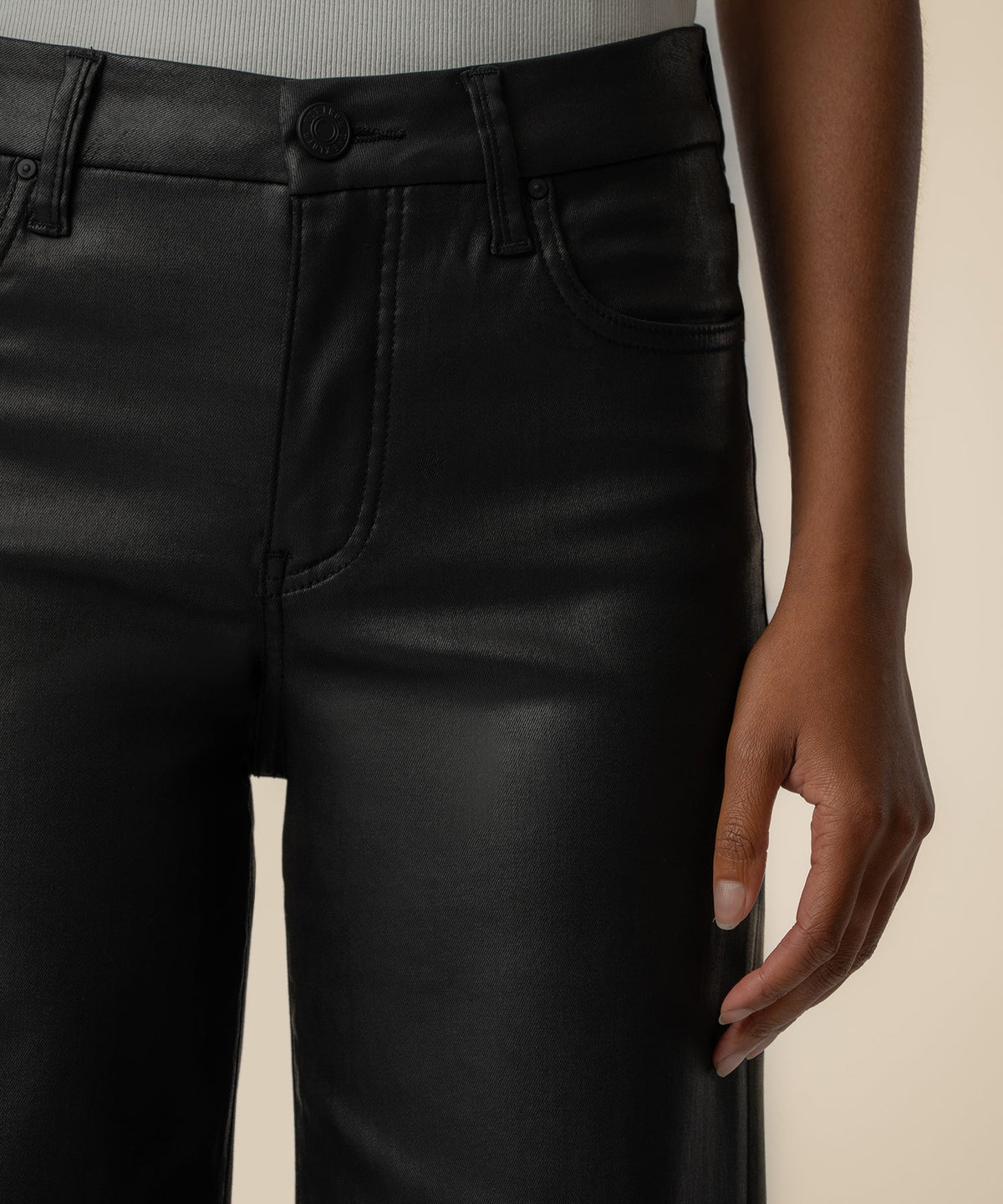Meg Coated High Rise Wide Leg in Matte Black