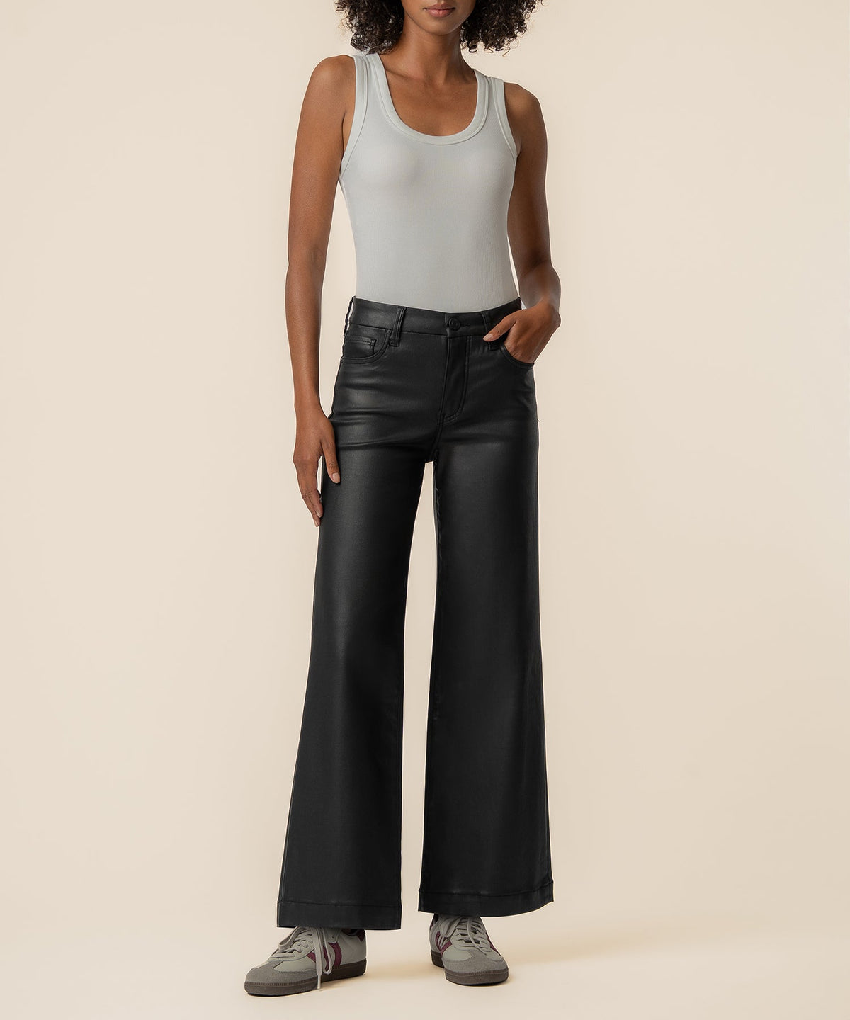 Meg Coated High Rise Wide Leg in Matte Black