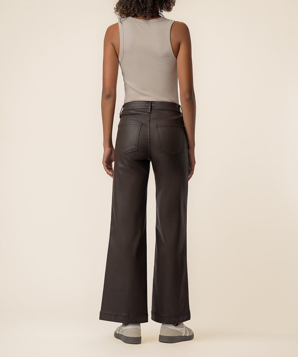 Meg Coated High Rise Wide Leg Long Petite in Chocolate