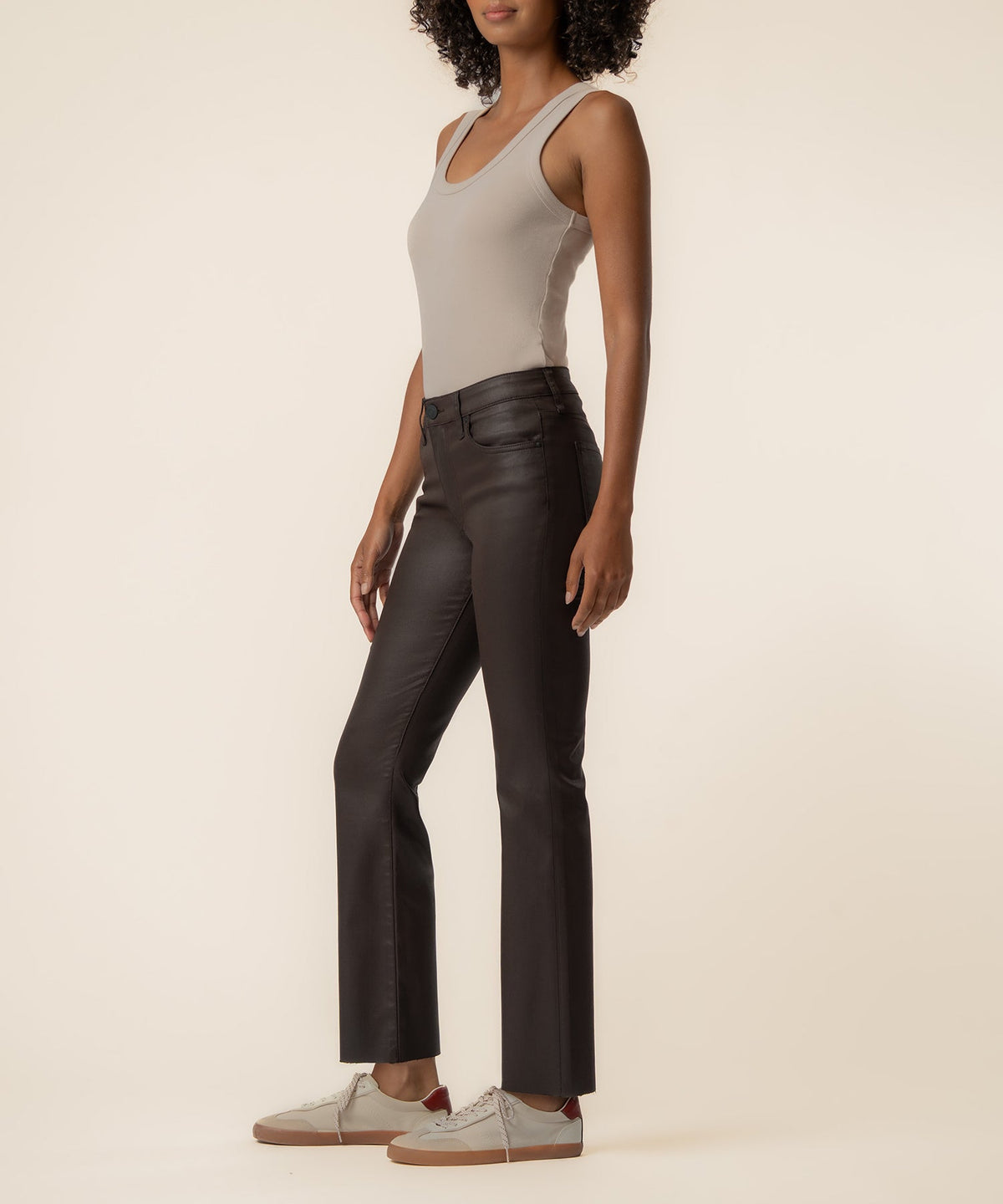 Kelsey Coated High Rise Ankle Flare in Chocolate