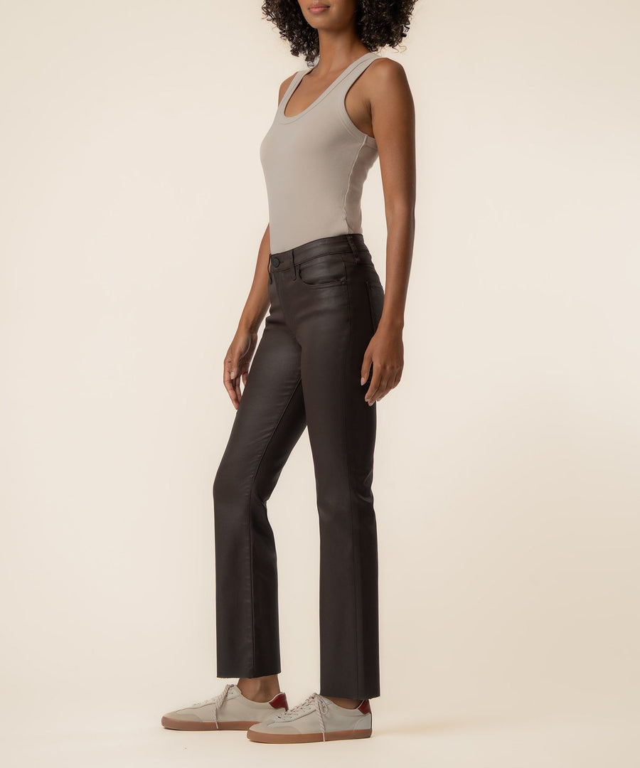 Kelsey Coated High Rise Ankle Flare in Chocolate