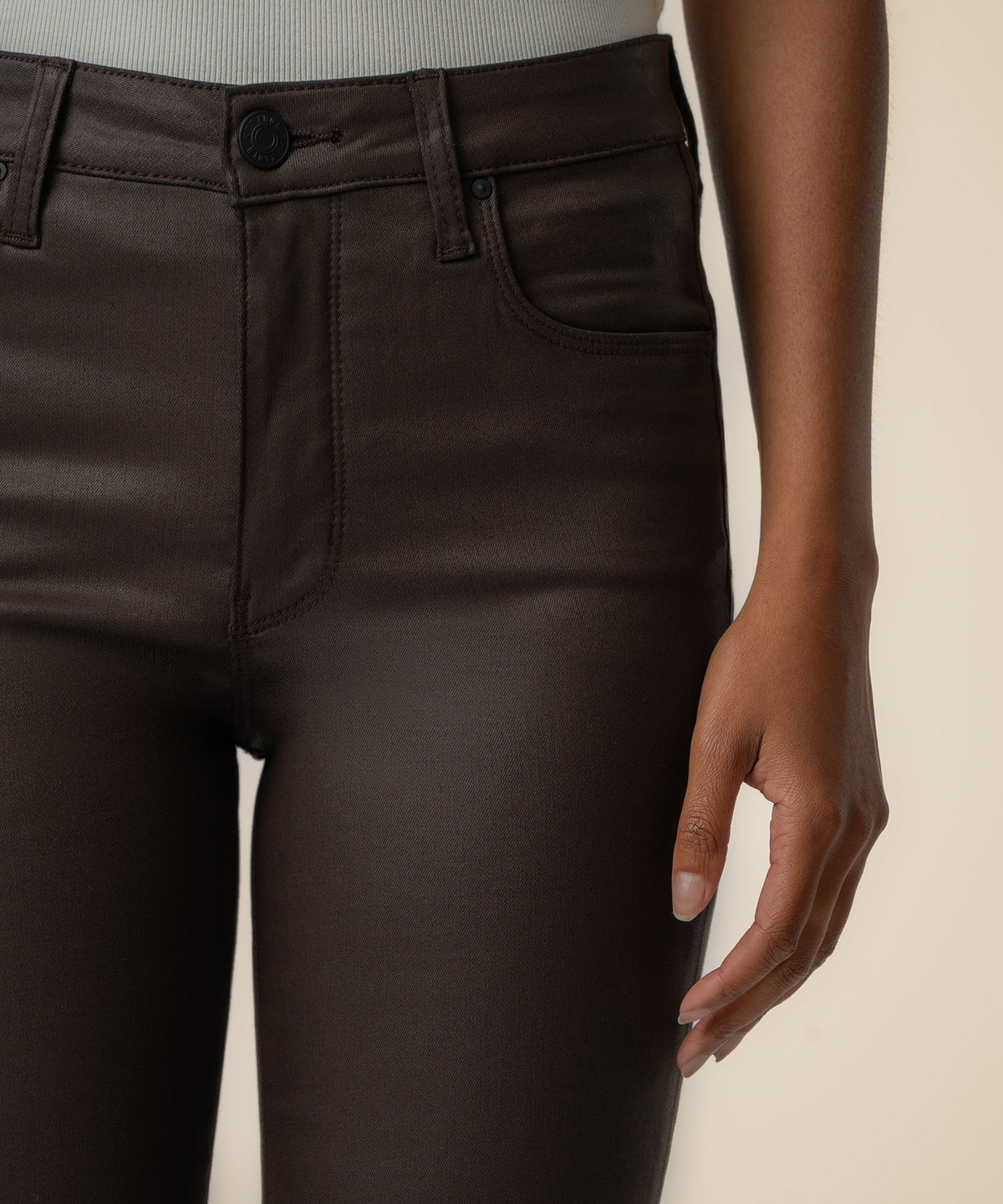 Ana Coated High Rise Flare in Chocolate