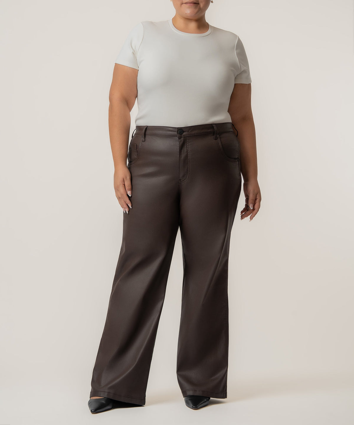 Jodi Coated High Rise Wide Straight Leg, Plus in Chocolate