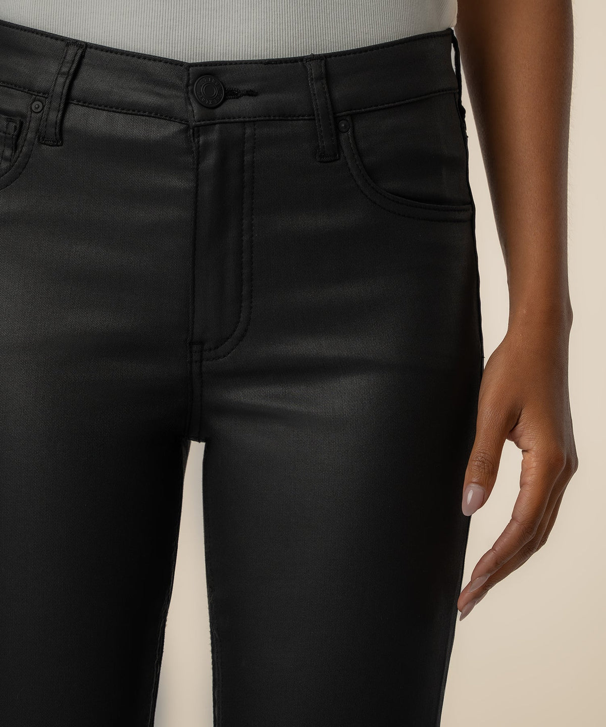 Kelly Coated High Rise Flare, Petite in Matte Black