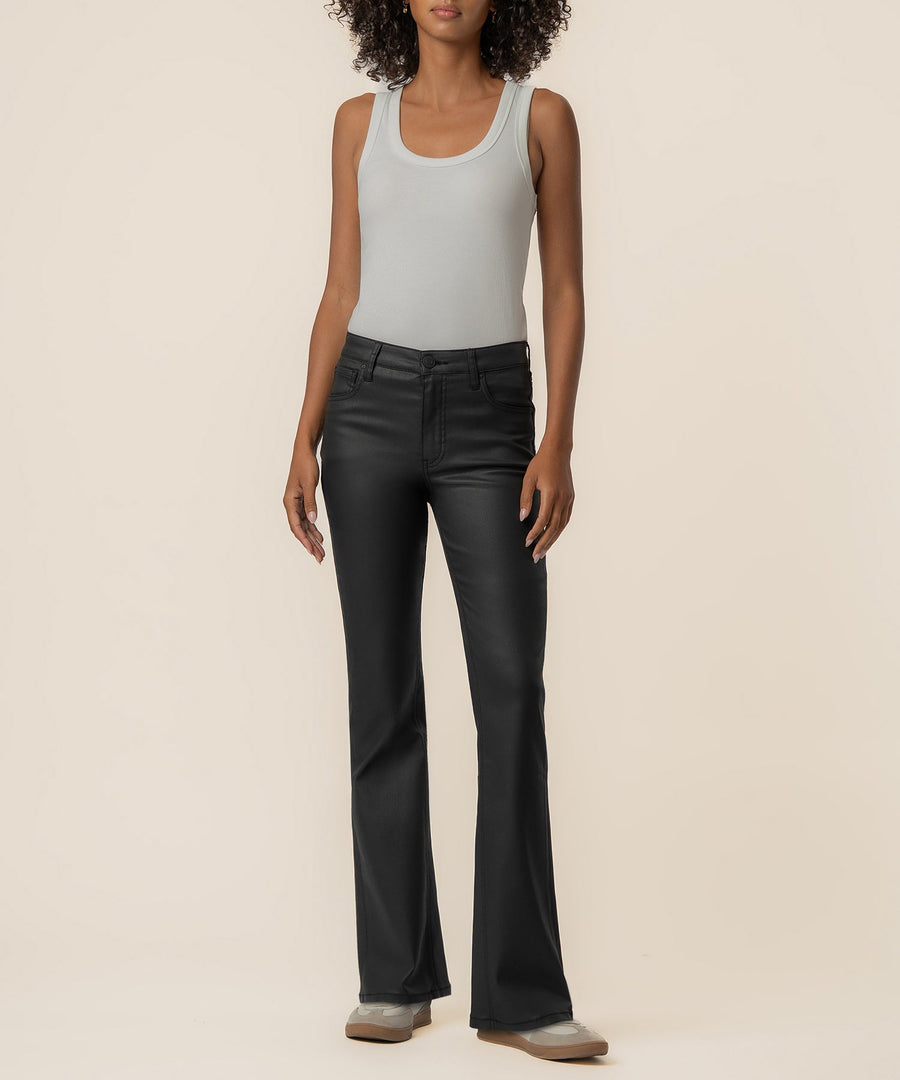 Kelly Coated High Rise Flare, Petite in Matte Black