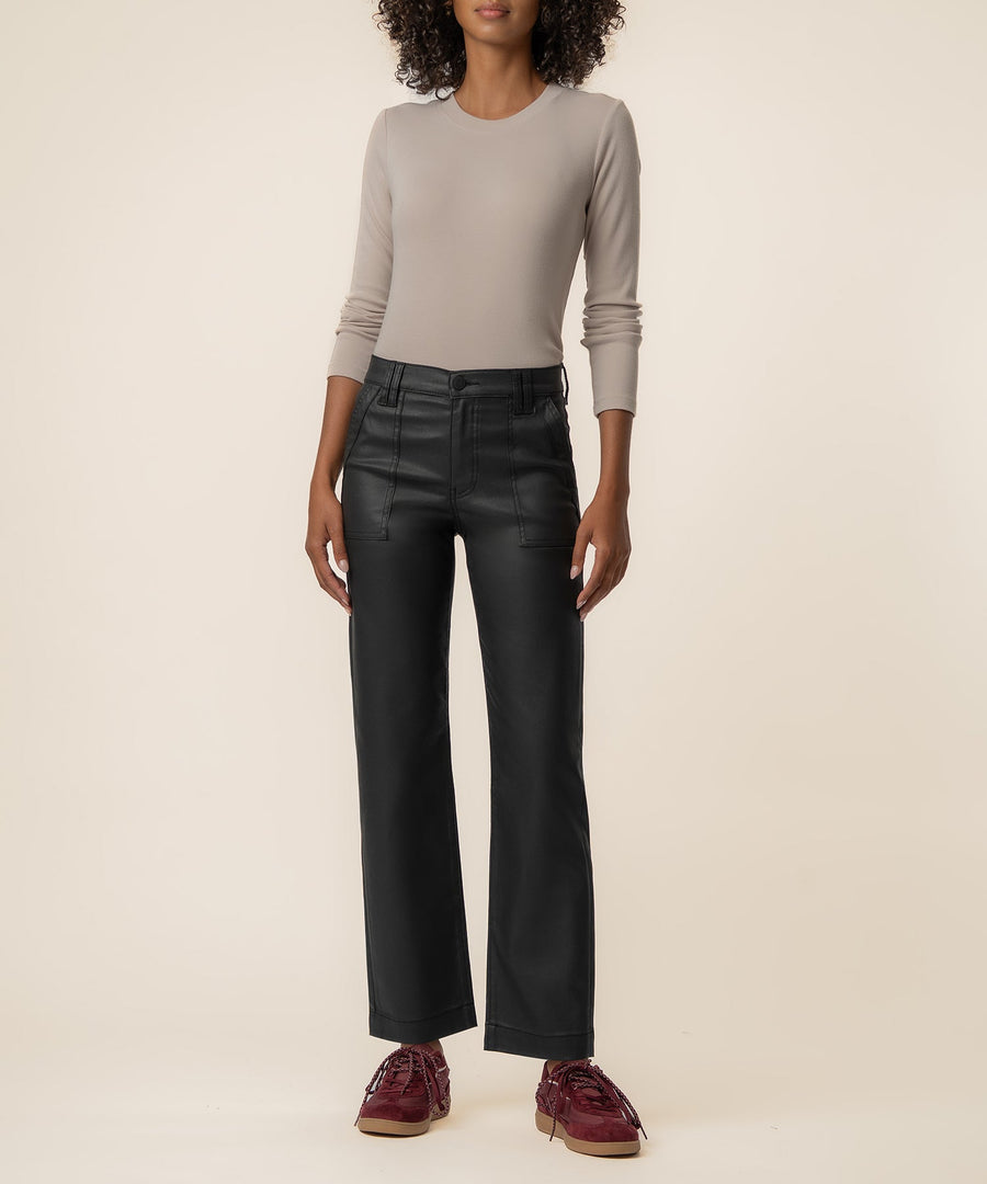 Avery Coated High Rise Straight Leg in Matte Black