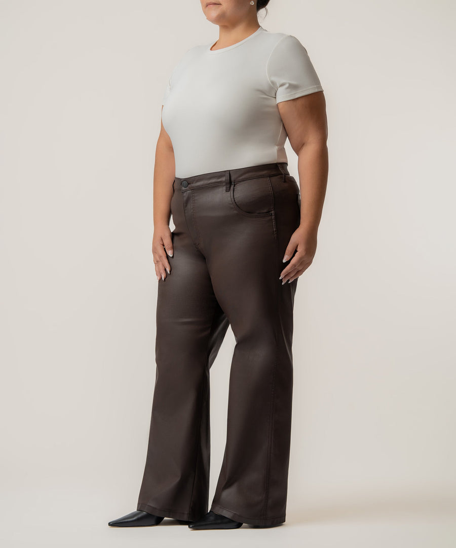Jodi Coated High Rise Wide Straight Leg, Plus in Chocolate