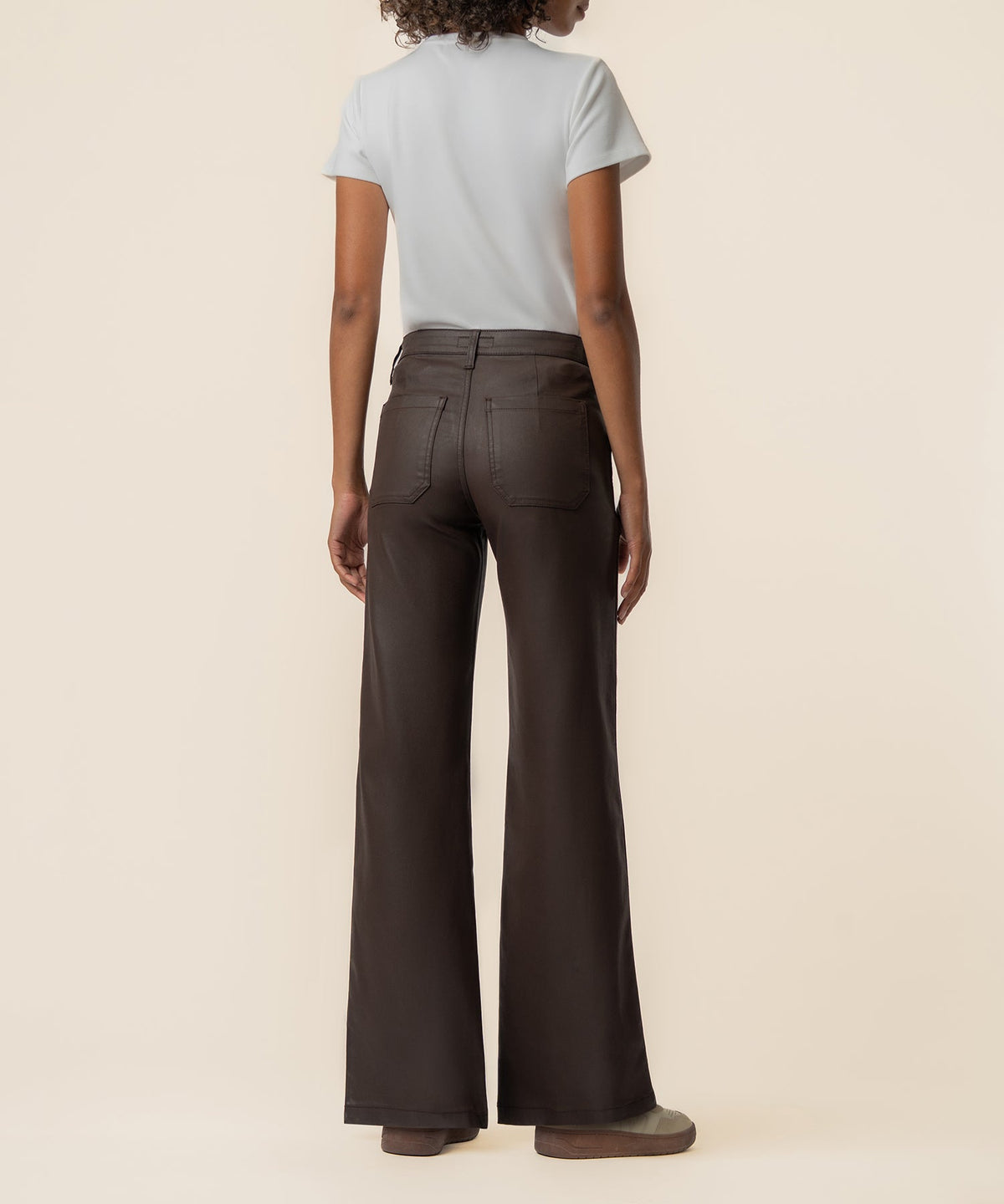 Jodi Coated High Rise Wide Straight Leg, Petite in Chocolate