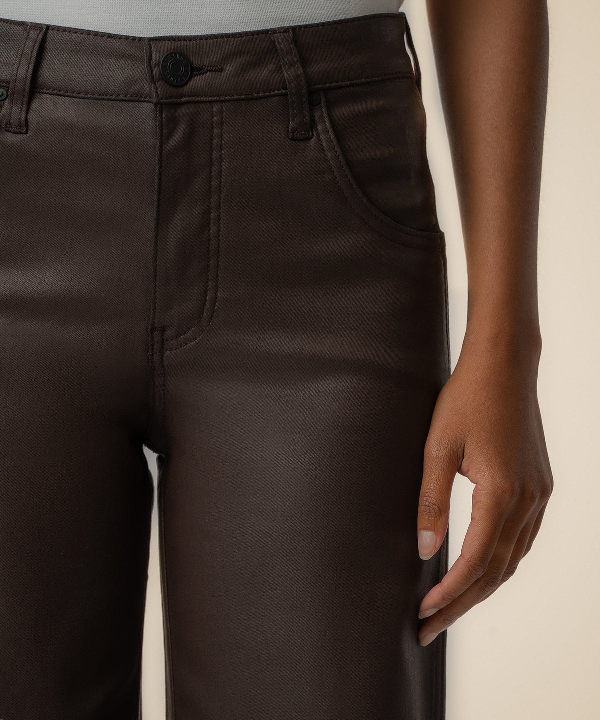 Jodi Coated High Rise Wide Straight Leg in Chocolate