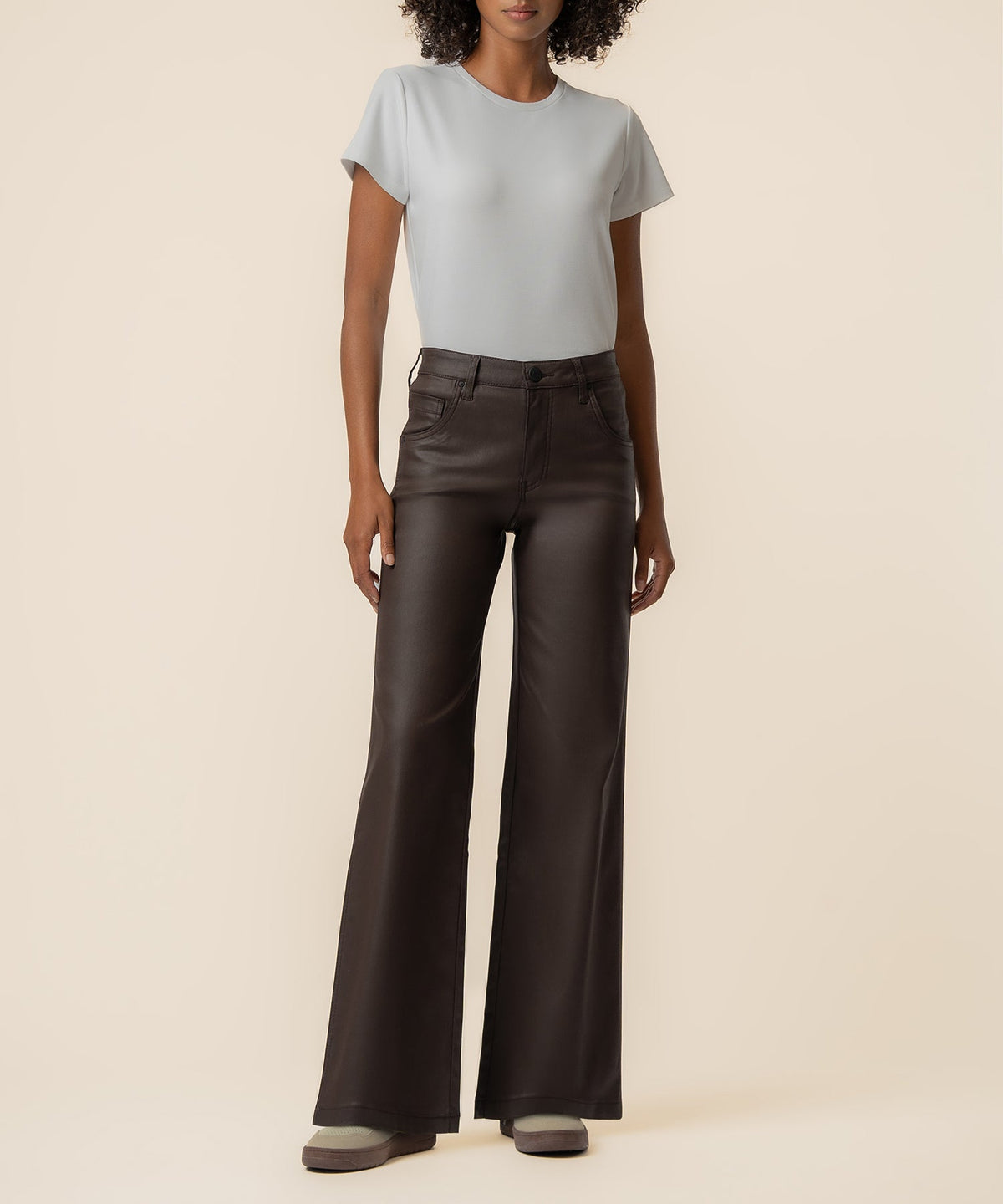 Jodi Coated High Rise Wide Straight Leg, Petite in Chocolate