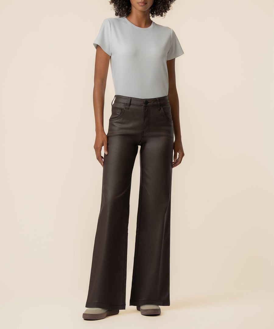 Jodi Coated High Rise Wide Straight Leg, Petite in Chocolate