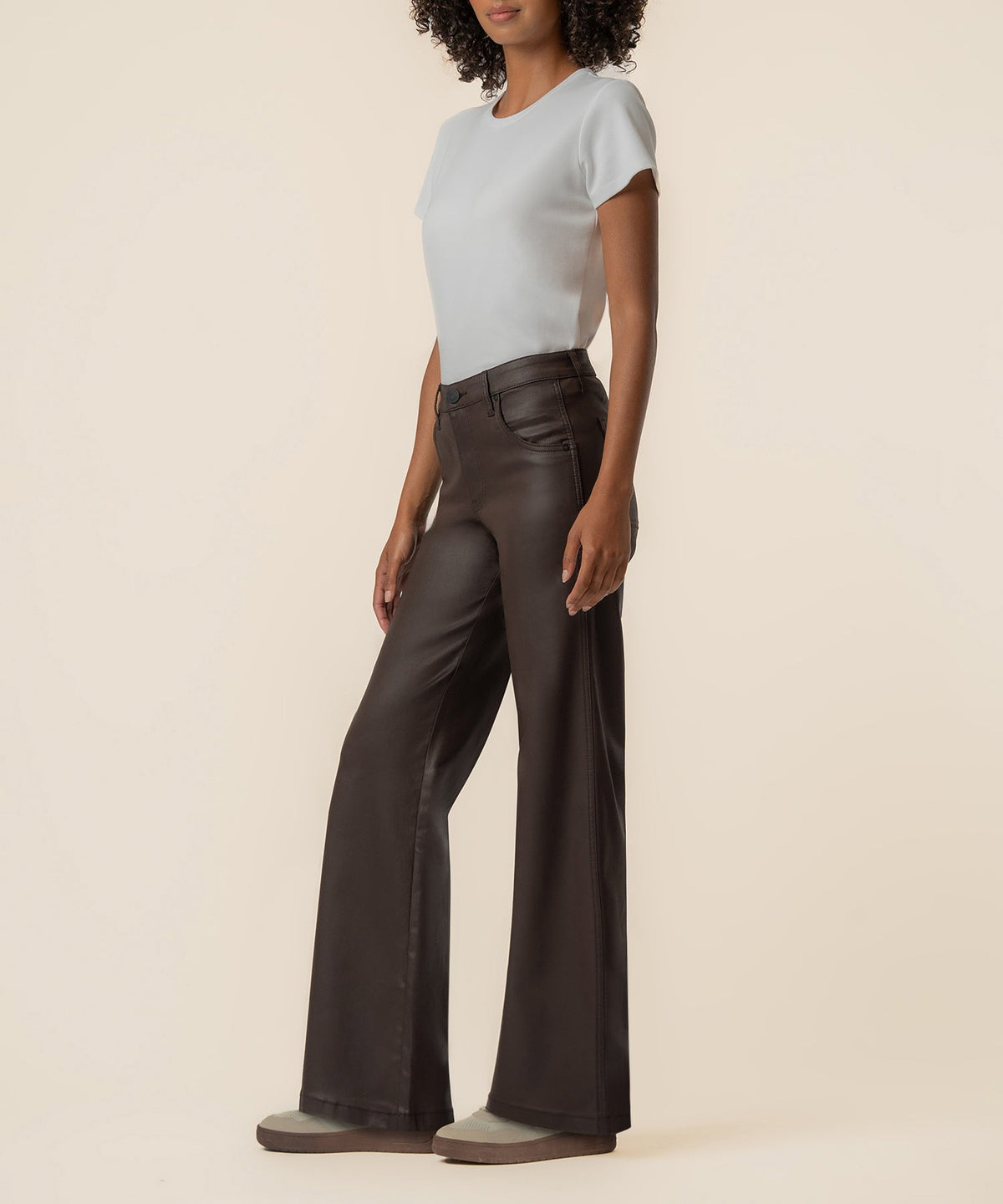 Jodi Coated High Rise Wide Straight Leg in Chocolate